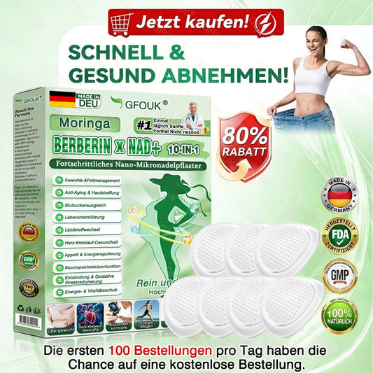 🇩🇪Offizieller Shop | 🥰GFOUK® Moringa Berberinex NAD+ 10-in-1 Nano-Mikronadel-Patch (Nur einmal täglich, sichtbare Veränderungen in 7 Tagen) ✅ Für Übergewicht, lockere Haut, Diabetes, Schlafapnoe, Gelenkprobleme und mehr